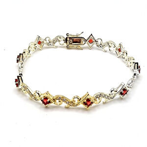 925 Sterling Silver Red CZ Tennis Bracelet Square Link 7.25 Inch